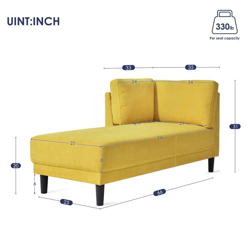 65" Upholstered Chaise Lounge, Sleeper Sofa, Solid Wood Sofa Bed
