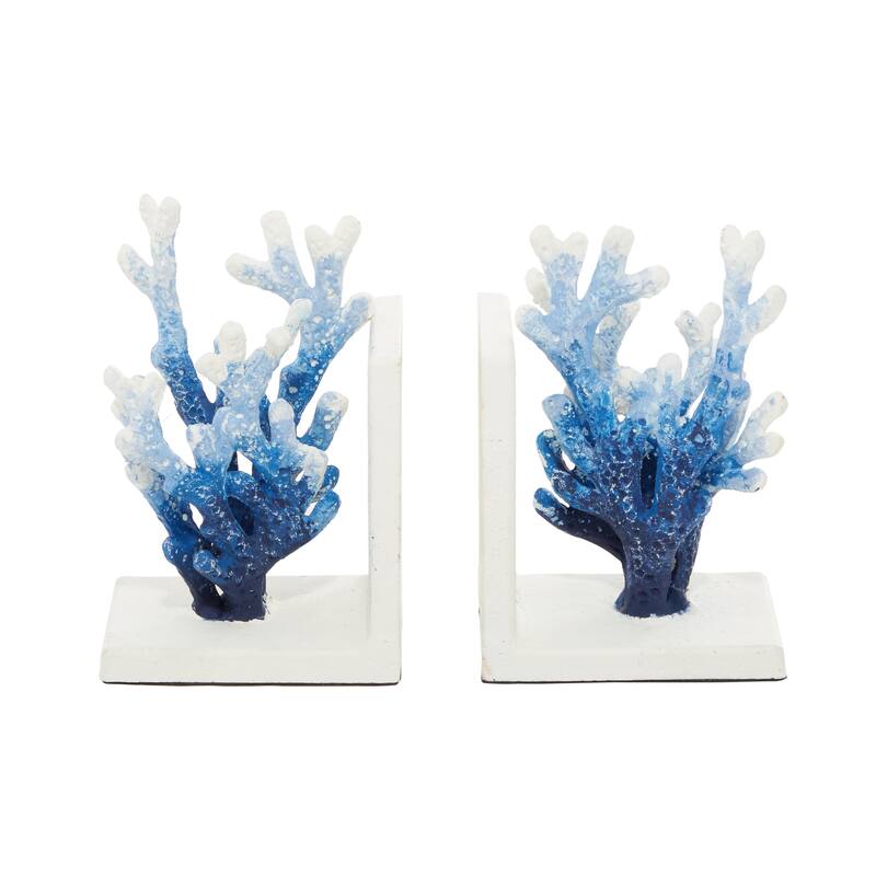 Metal Coral Decorative Bookends - Set of 2 White or Blue - Roche River Decor