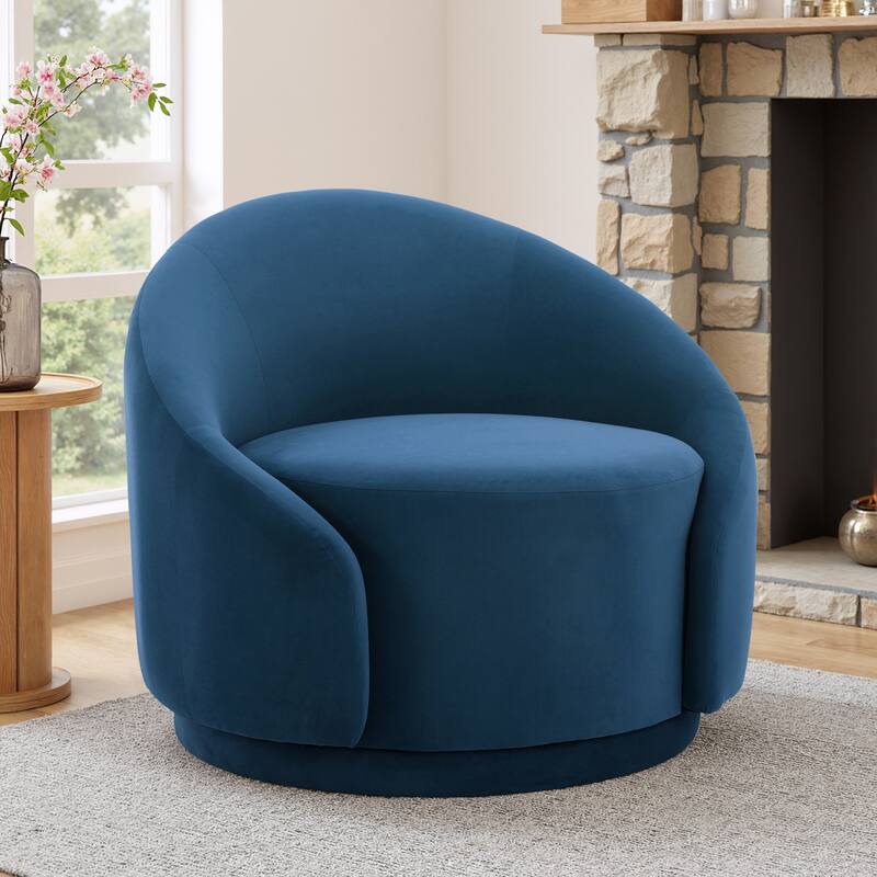 Modern Upholstered Swivel Barrel Chair Accent Lounge Chair - Velvet - Blue