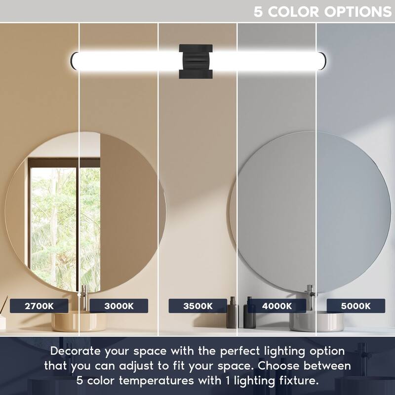 Luxrite LED Black Bathroom Vanity Light Fixtures 36 Inch 5CCT 30W 2200 Lumens CRI 90 Dimmable Damp Rated ETL Listed