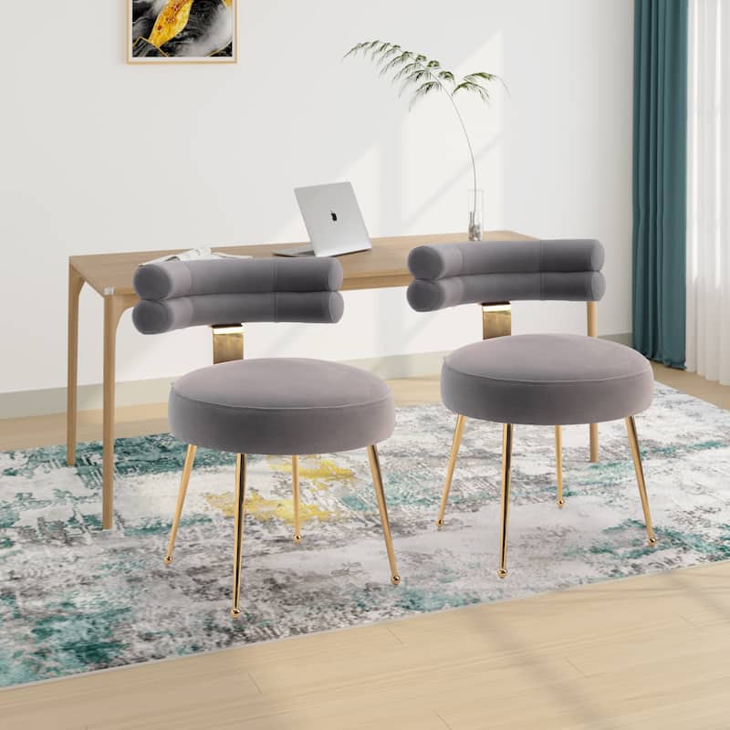 Velvet Upholstered Tubulous Side Dining Chair with Golden Legs(set of 2) - Grey