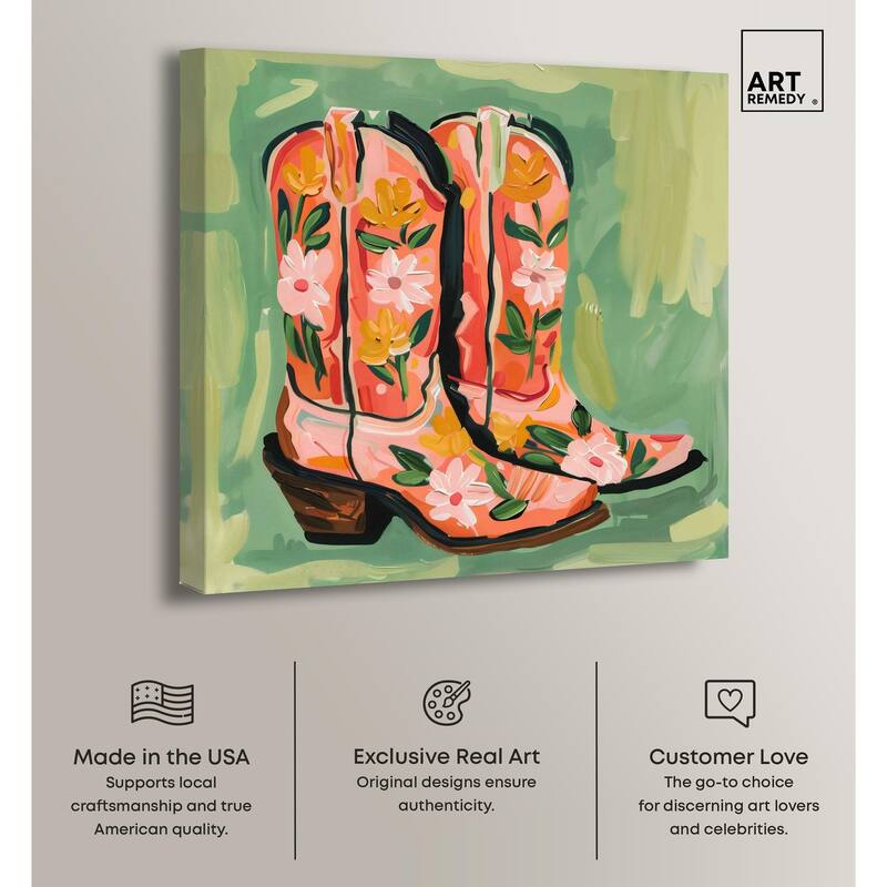Wildflower Cowboy Boots Canvas by Art Remedy, Gallery Wrapped