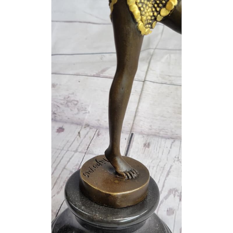 Gold Patina Chiparus Exotic Dancer Bronze Satue Sculpture Marble Base Figurine