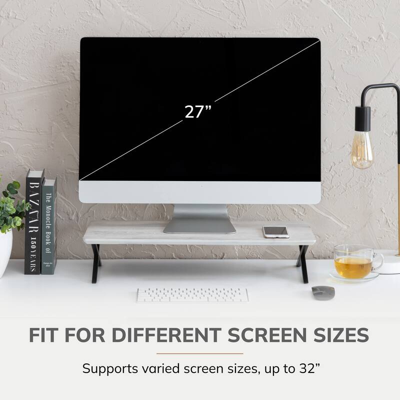 Jani Wood Monitor Stand Riser Desk - Ergonomic Design Stand, Desktop Organizer Table for Home, Office Workspace, Gaming Desk