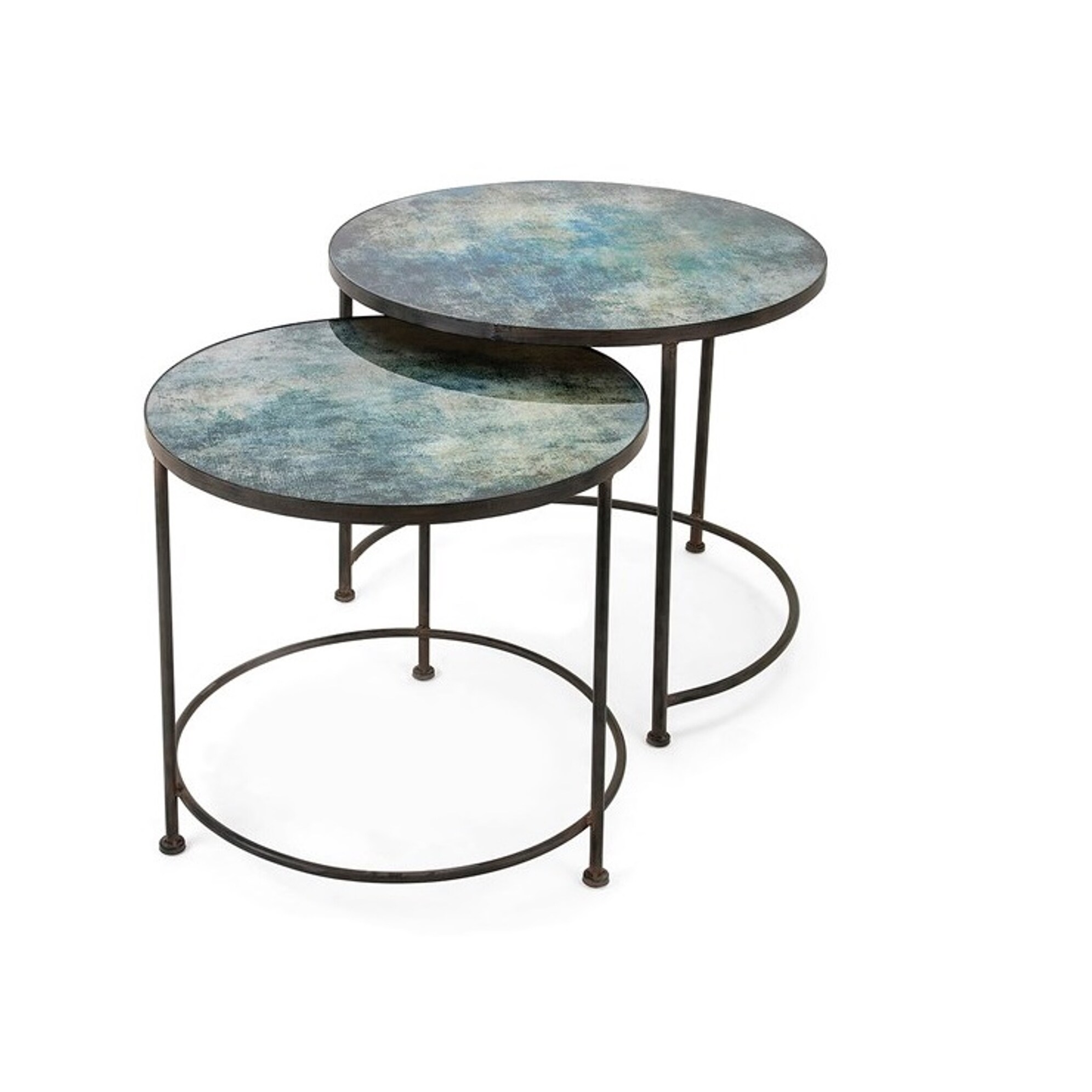 Set Of 2 Teal Blue Paxton Metal And Printed Glass Decorative Nesting Tables 33 Overstock 16548973