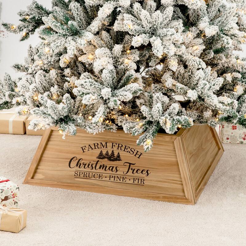Glitzhome 26"L Wooden Trapezoid Farm Fresh Christmas Tree Collars