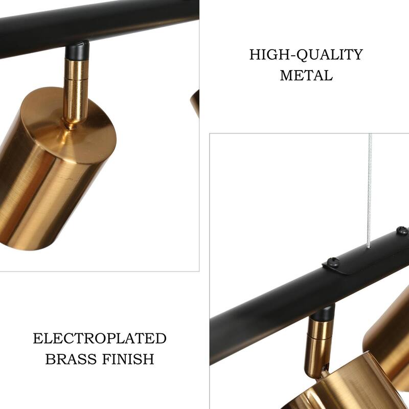 Modern 5-Light Black Gold Chandelier Metal Linear Island Lights for Dining Room