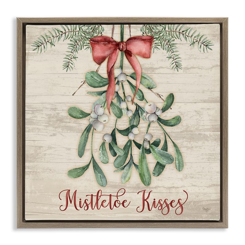 Stupell Rustic Mistletoe Kisses Framed Floater Canvas Wall Art Design By Mollie B. - 18 x 18 - Brown