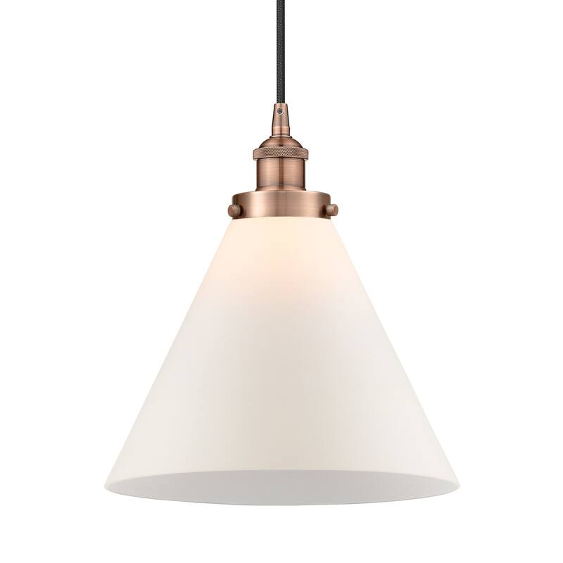 Innovations Lighting 616-1PH-15-12-L Cone Pendant Cone 12" Wide - Antique Copper / Matte White