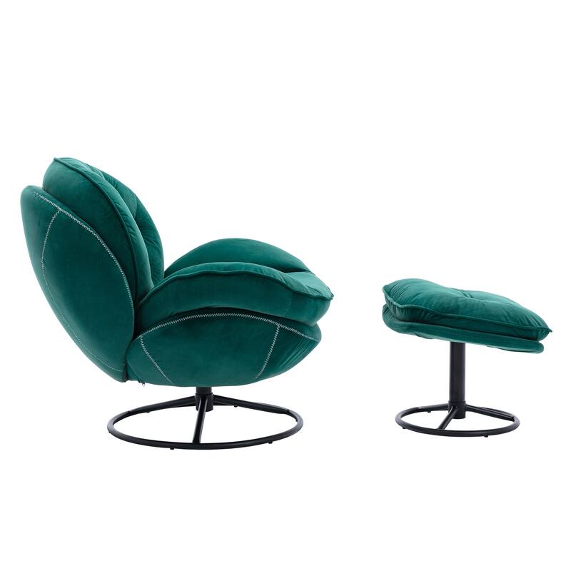Velvet Swivel Accent Chair with Ottoman & Metal Legs (360° Rotation)