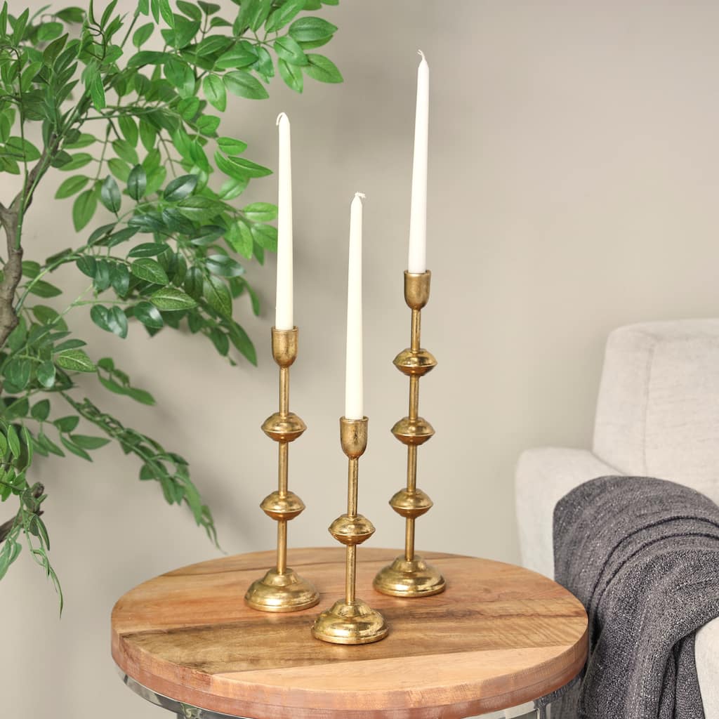 Gold Metal Slim Candle Holder with Floating Spheres (Set of 3)