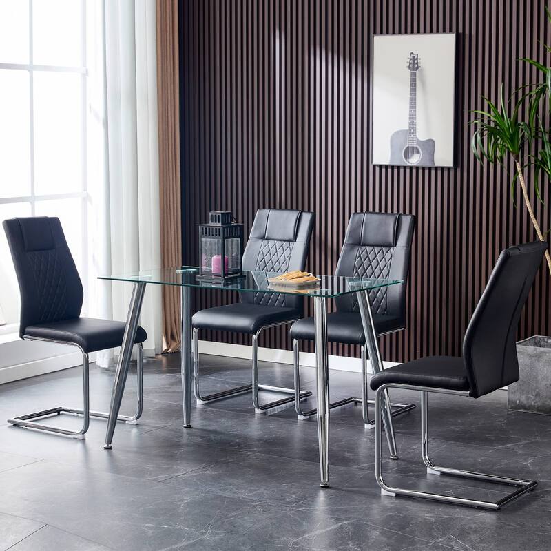 4-Piece Set of PU Leather Padded Modern Dining Chairs, Suitable for Dining Room or Living Room