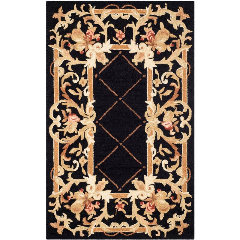 SAFAVIEH Handmade Chelsea Hasime French Country Wool Rug - 2'6" x 4' - Black