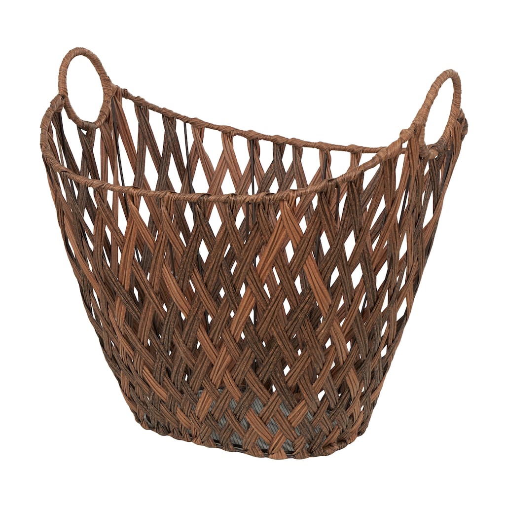 Plastic Rattan Geometric Open Frame Woven Storage Basket with Ring Handles - Bronze - Roche River Decor - 17"W x 21"L x 19"H