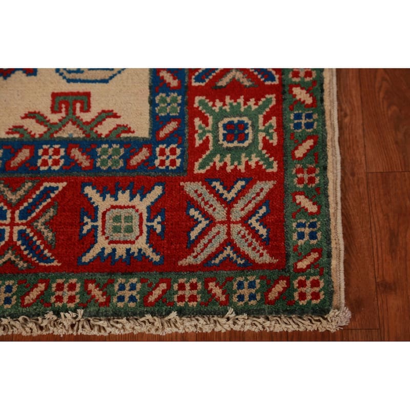 Traditional Kazak Foyer Rug Hand-Knotted Beige Wool Carpet - 2'8"x 4'0"