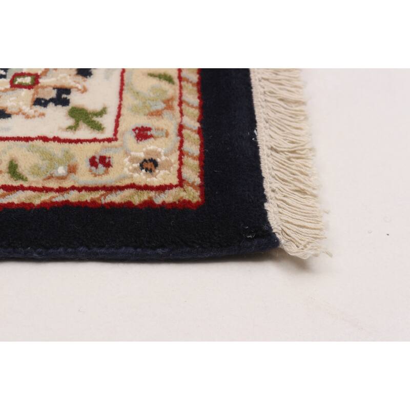 ECARPETGALLERY Hand-knotted Nain Dark Navy Silk, Wool Rug - 6'0 x 8'11