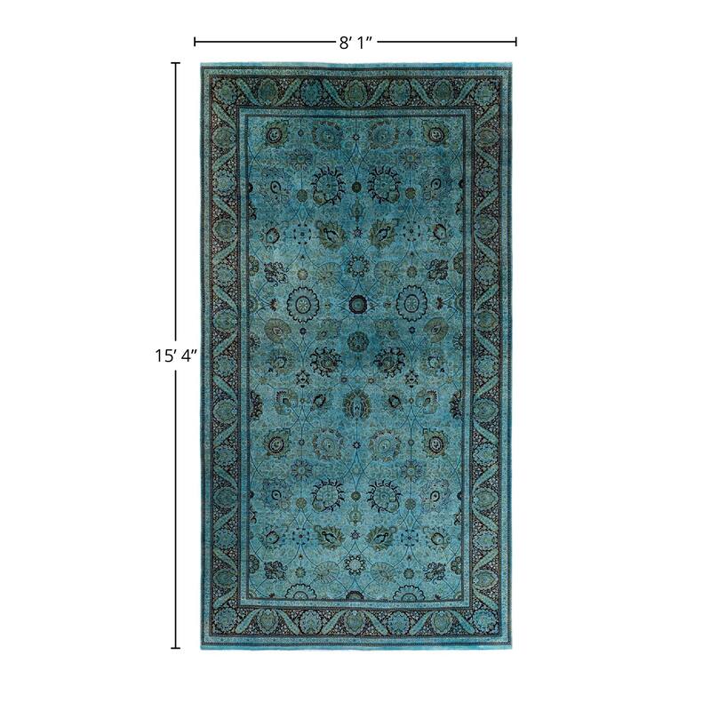 Overdyed, One-of-a-Kind Hand-Knotted Area Rug - Blue - 8' 1" x 15' 4"