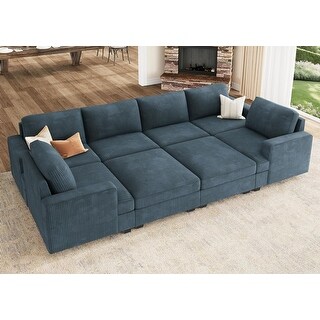 Sectional Couch with Storage Ottoman, Corduroy Sleeper Sofa with Chaise ...