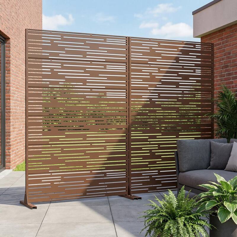 Outdoor Privacy Screen with Stand for Patio Garden Metal Fence Set of 2