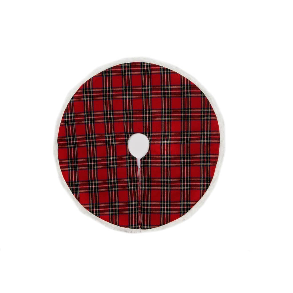 Classic Christmas Check Mini Treeskirt With Faux Fur Trim, 20-Inch