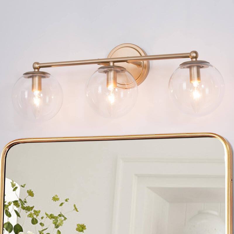 Holla Modern Farmhouse Matte Bronze Gold 3-Light Dome Glass Bathroom Vanity Lights Dimmable - L22"x W 5.5"x H 8.5" - Bronze