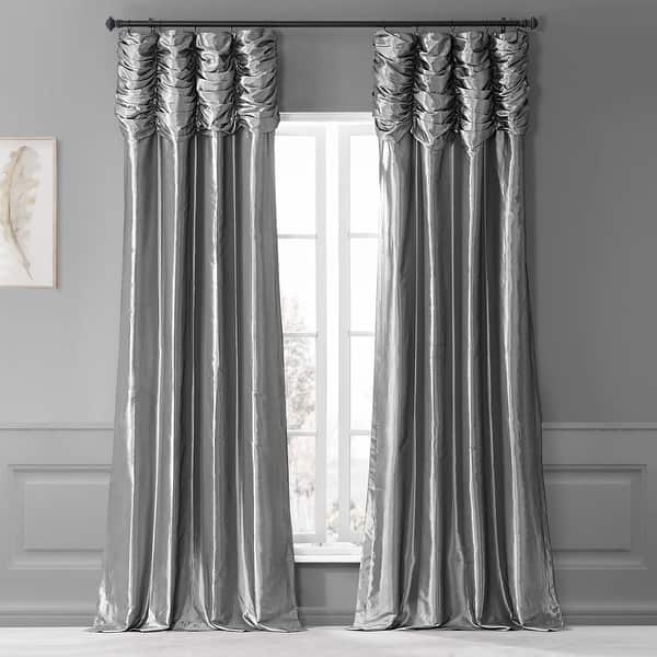 slide 2 of 72, Exclusive Fabrics Single Ruched Faux Solid Taffeta Curtain (1 Panel)