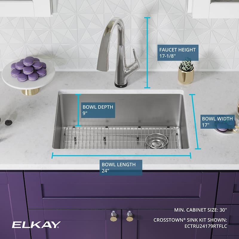Elkay Crosstown 18 Gauge Stainless Steel 25-1/2" x 18-1/2" x 9", Single Bowl Undermount Sink Kit with Filtered Faucet