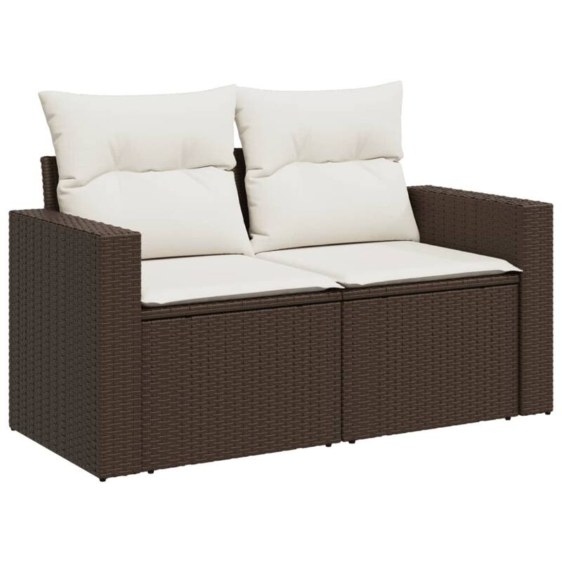 vidaXL Patio Sofa with Cushions 2-Seater Modular Couch Loveseat Poly Rattan - 24.4 x 51.6 x 27.2 in
