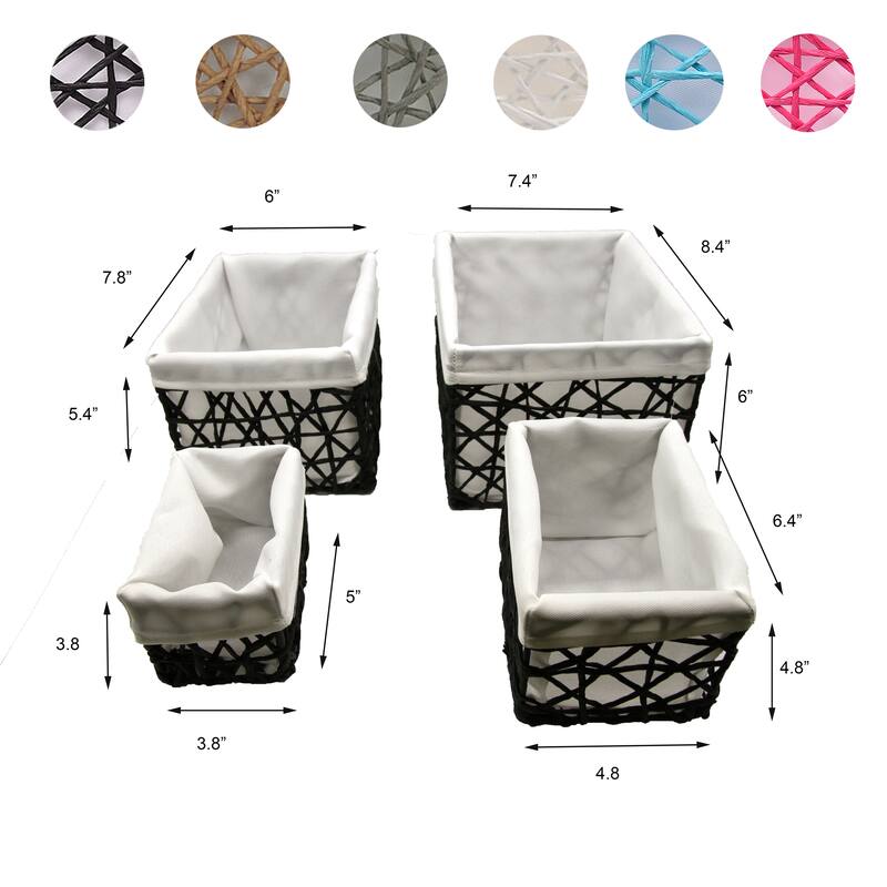 Paper Rope/ Linen Storage Baskets (Set of 4) - 8.4"L x 7.4"W x 6"H