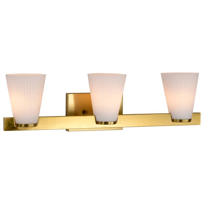 Royale 3 Light Vanity Burnished Brass Finish Ribbed White Glass - Burnished Brass