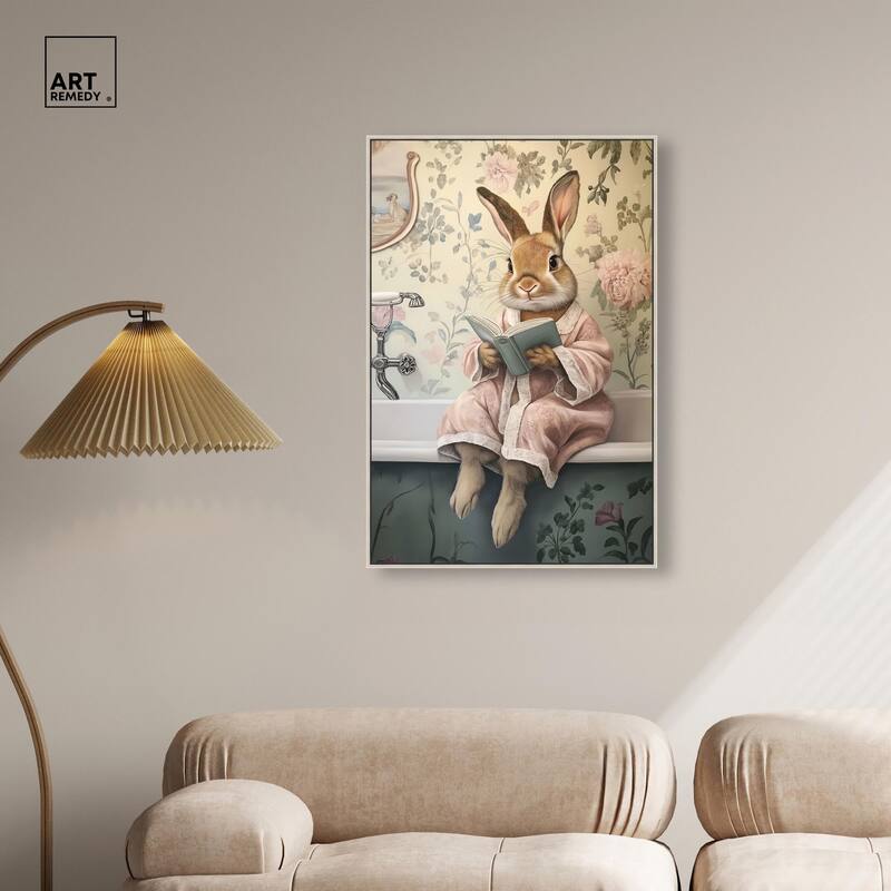 Bunny Bibliophile Bathing Canvas by Art Remedy