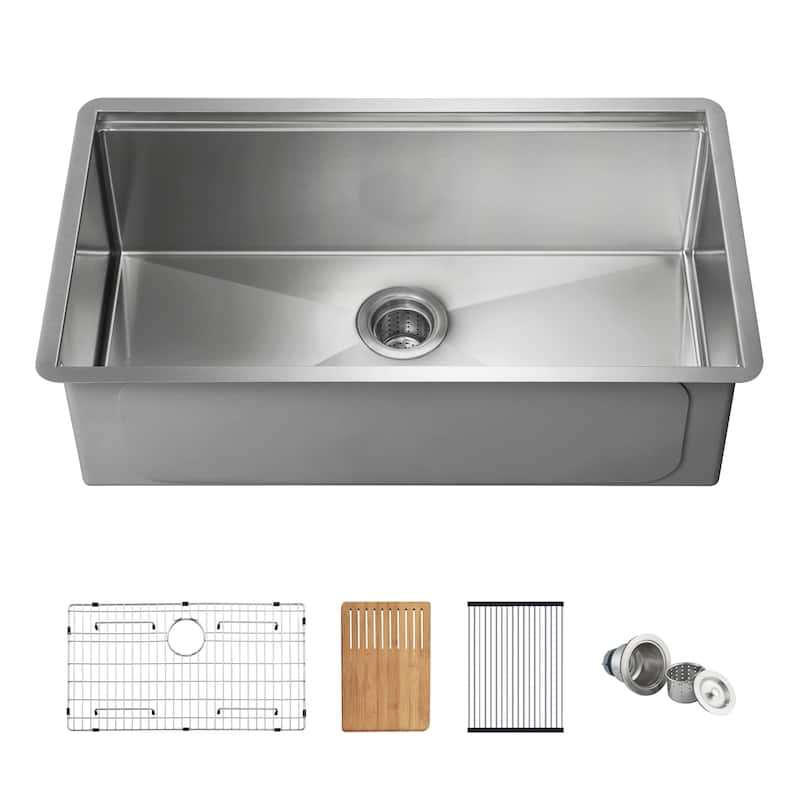 33" Handcrafted 316 Stainless Steel Single Bowl Workstation Undermount Kitchen Sink - 27"