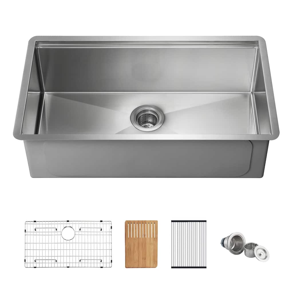 33" Handcrafted 316 Stainless Steel Single Bowl Workstation Undermount Kitchen Sink - 27"