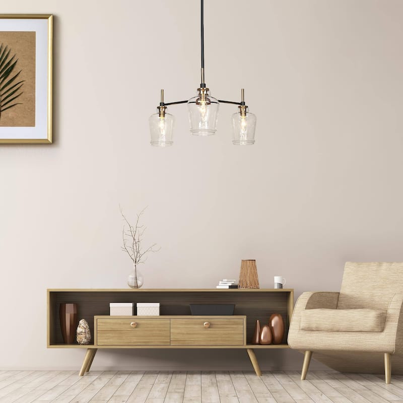Modern 3-Light Black Gold Chandelier Glass Pendant Lights for Dining Room - D 21" x H 10"