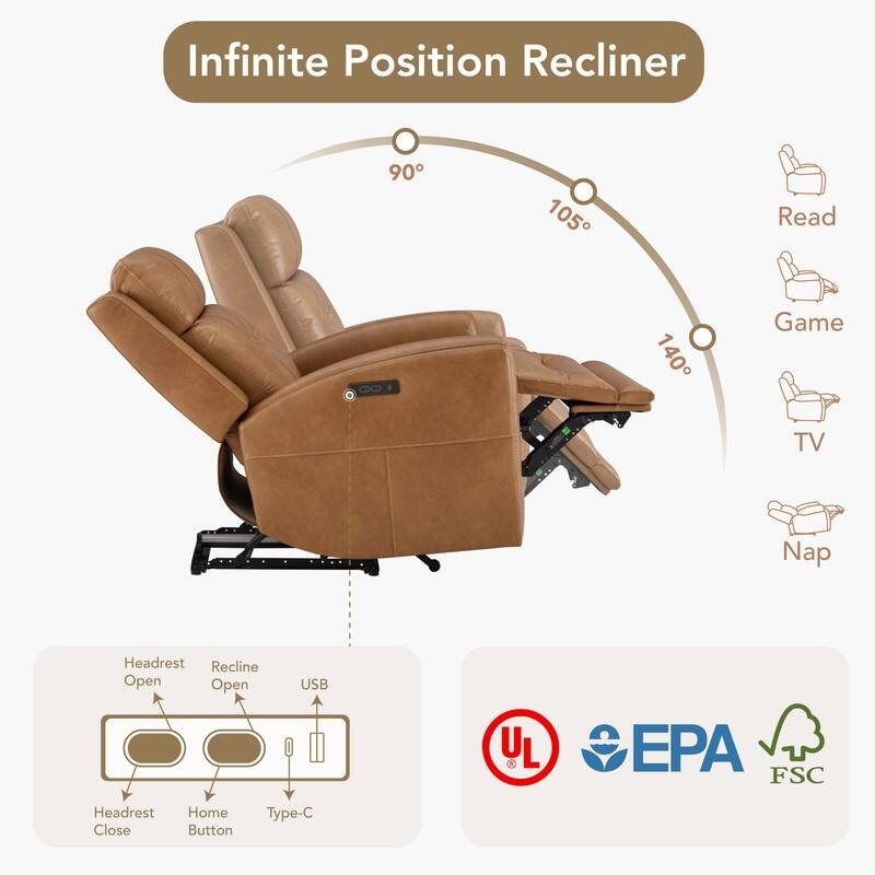 Spruce & Spring Power Recliner Chair Wall Hugger with Power Headrest