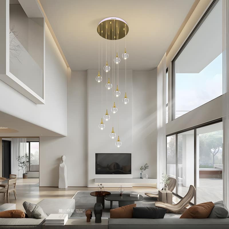 Starsky Modern 12-Light Cluster Raindrop Chandelier Stair Entryway Cluster Light for High Ceiling - Gold