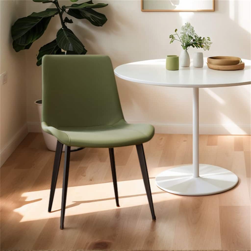 4 PCS Modern Dining Room Chairs, Upholstered Faux Leather Cushion Seat & Sturdy Metal Legs