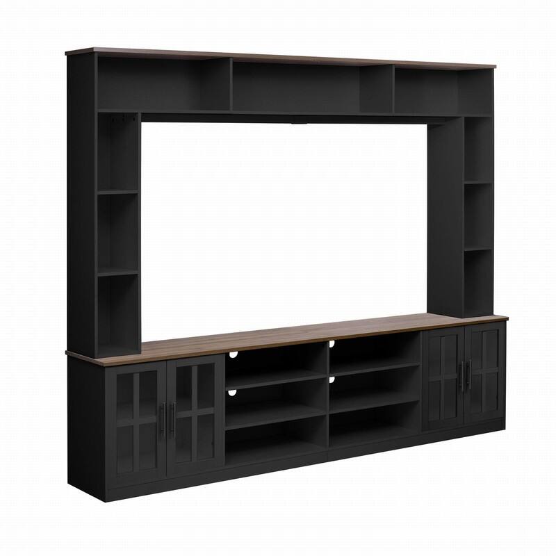95.5"W Modern Wall Unit Entertainment Center with Bookshelves and Media Storage for TVs up to 80"