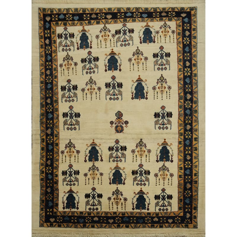 Hand Knotted Oriental 100% Wool Carpet Tribal All-Over Beige & Ivories Gabbeh Area Rug - 6' 3'' X 4' 7''