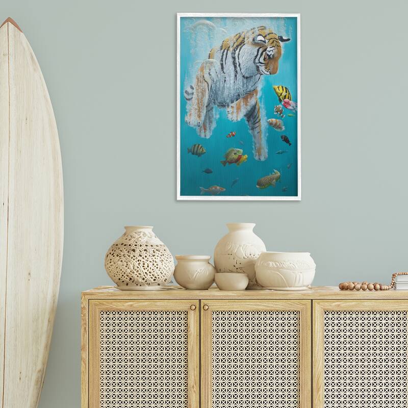 Stupell Swimming Tiger Among Fish Framed Giclee Art Design By Heather Gauthier