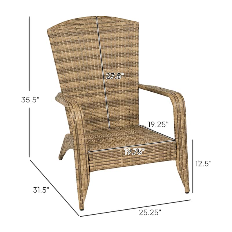 Outdoor Rattan Adirondack Chair with Cushions and Steel Frame Patio Seat for Porch or Pool - 25.2" W x 31.5" D x 35.4" H