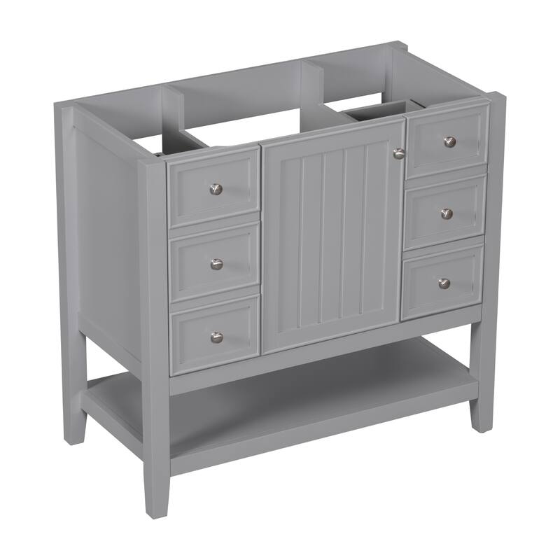 36" Blue Bathroom Vanity Cabinet, Three Drawers, One Cabinet, Open Shelf, Freestanding Design