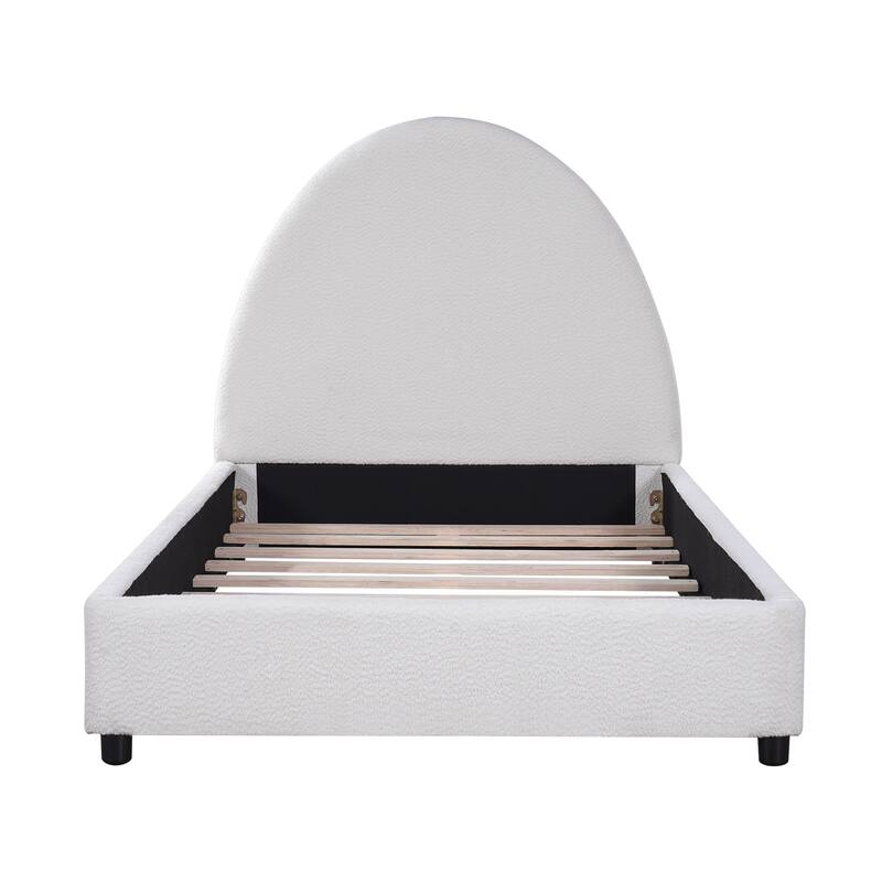 Twin Size Bed Frame With Boucle Upholstered Round Curved Headboard
