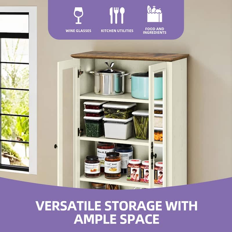 76" Tall Display Cabinet with Glass Doors Bookcase Accent Living Room Hallway