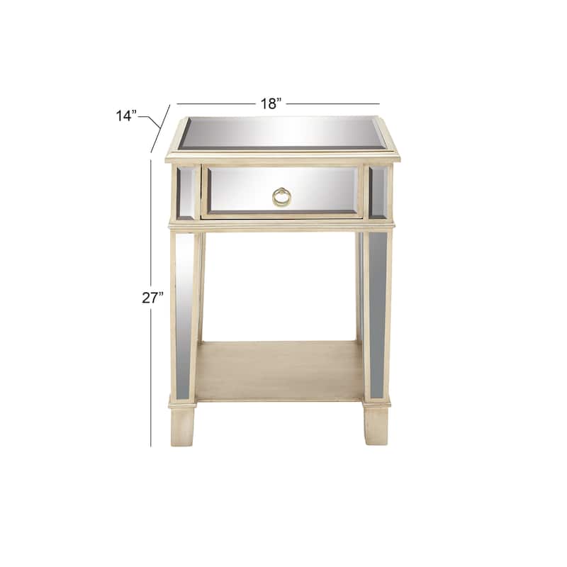 Wood Mirrored Accent Table - Beige - Roche River Decor - 14"W x 18"L x 27"H
