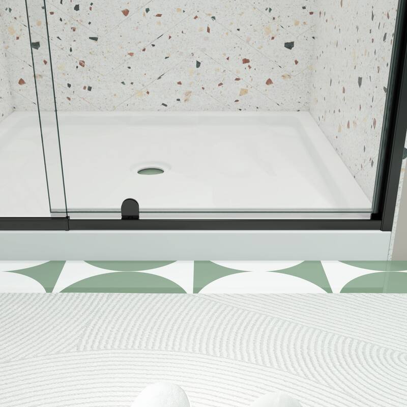 56-60 Inch Wide Pivot Shower Door - Magnetic Seal, 1/4" Tempered Glass, Reversible Matte Black/Chrome - 60 x 71