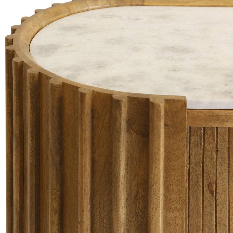 StyleCraft Riviera Sideboard with Tambour Doors - Brown with White Marble Top