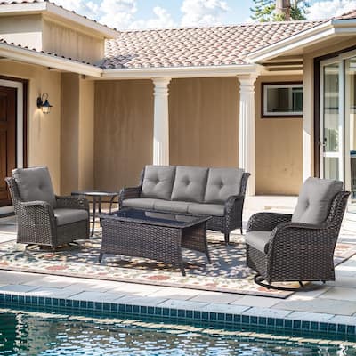 Pocassy 5 Pieces Outdoor 4 Inch Sofa Swivel Chairs Table
