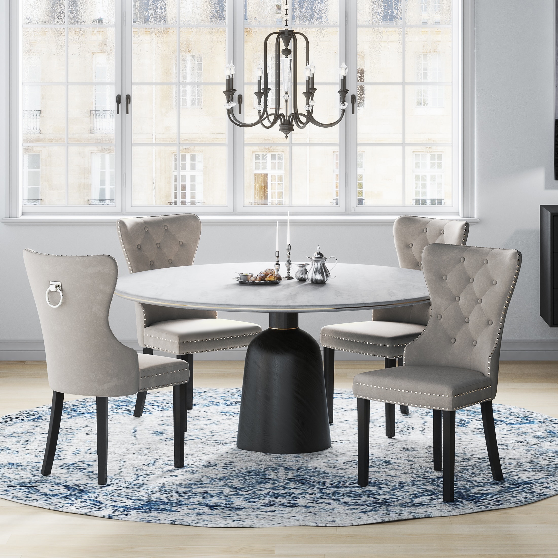 Dining table sales with wingback chairs