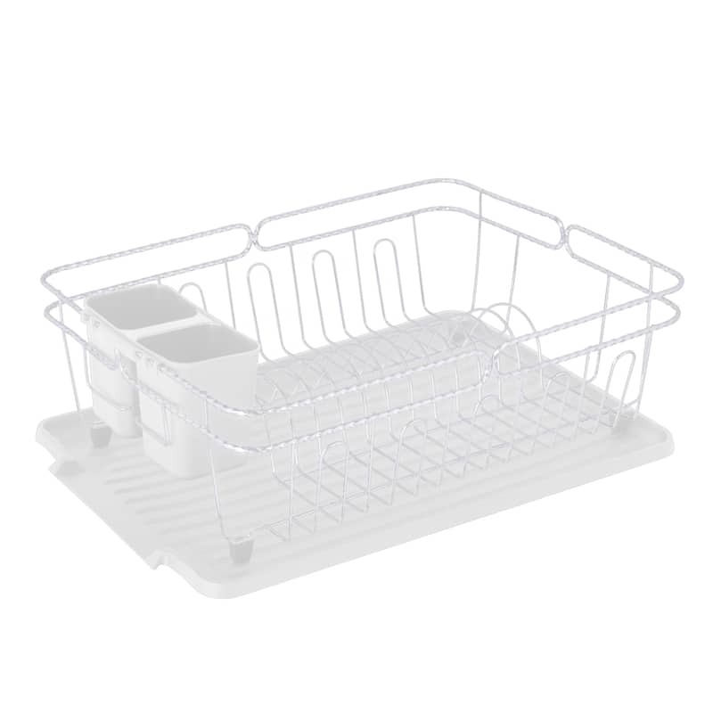 Kitchen Details Twisted Chrome 3 Piece Dish Rack in White - 16.5" x 12.5" x 5.5"